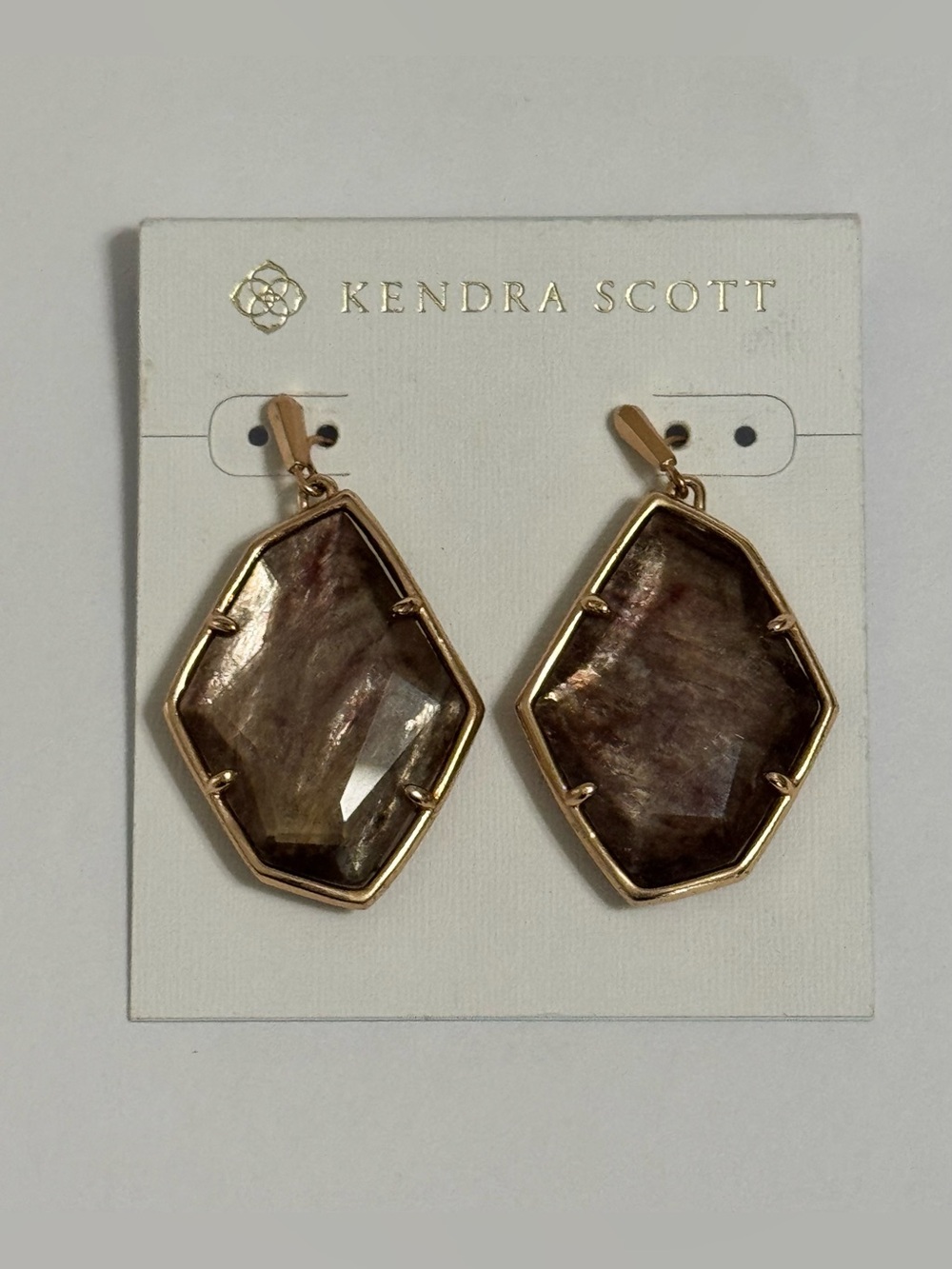 Kendra Scott Rose Gold Faceted Hexagon Drop Earrings - Brown
